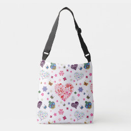 Romantic Vintage Spring Blush Pink Heart Flowers Crossbody Bag