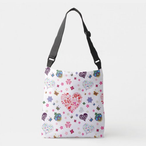 Romantic Vintage Spring Blush Pink Heart Flowers Crossbody Bag