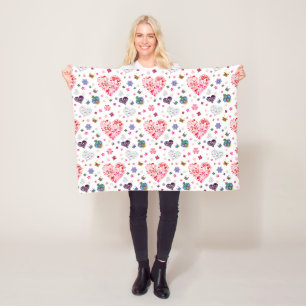 Romantic Vintage Spring Blush Pink Heart Flowers Fleece Blanket