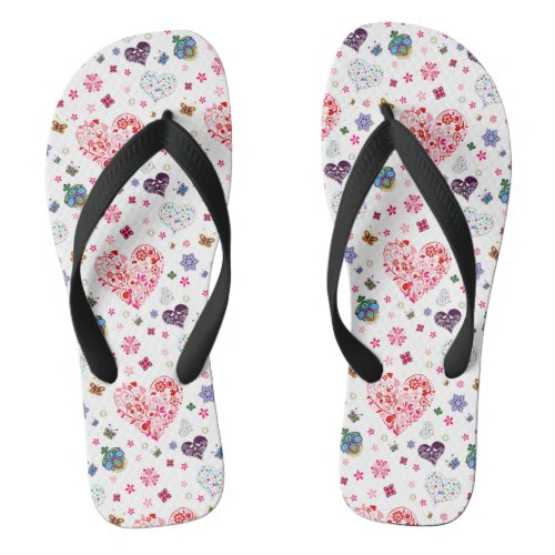 Romantic Vintage Spring Blush Pink Heart Flowers Flip Flops