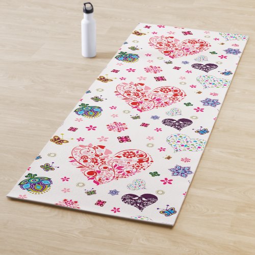 Romantic Vintage Spring Blush Pink Heart Flowers Yoga Mat