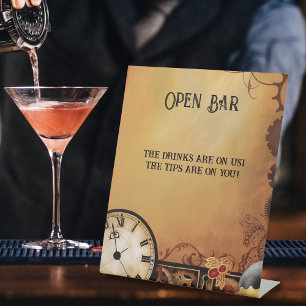 Romantic Vintage Steampunk Victorian Open Bar Pedestal Sign
