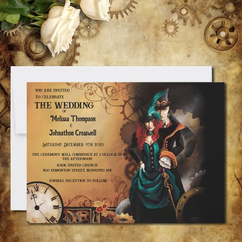 Romantic Vintage Steampunk Victorian Wedding Invitation