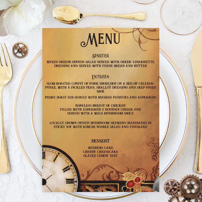 Steampunk Menu Romantic Vintage Steampunk Victorian Wedding Menu | Zazzle