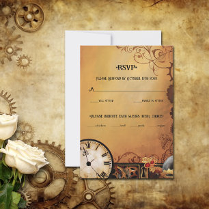 Romantic Vintage Steampunk Victorian Wedding RSVP Card