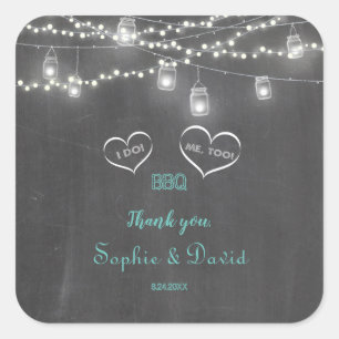 Romantic Vintage String Lights Chalkboard I DO BBQ Square Sticker