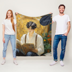 Romantic Vintage Style Art of Boy Reading Fleece Blanket