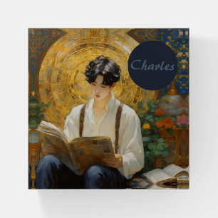 Romantic Vintage Style Art of Boy Reading Paperweight