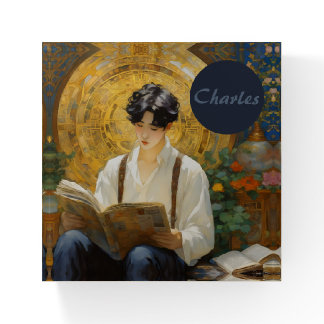 Romantic Vintage Style Art of Boy Reading Paperweight
