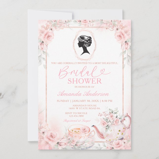 Romantic Vintage Tea Party Bridal Shower Flowers Invitation (Front)