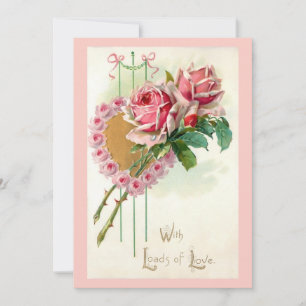 Romantic Vintage Valentine Heart and Roses Holiday Card