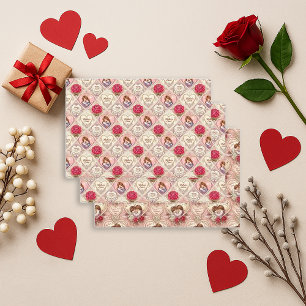 Romantic Vintage Valentine Heart & Cupid Duo Wrapping Paper Sheets