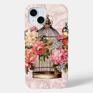 Romantic Vintage Watercolor Floral Birdcage iPhone 15 Case