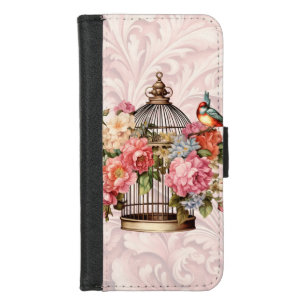 Romantic Vintage Watercolor Floral Birdcage iPhone 8/7 Wallet Case