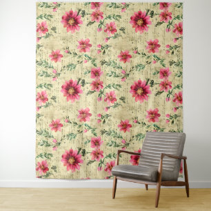 Romantic vintage watercolor floral Natural Tapestry