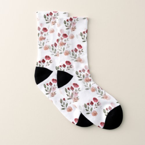 Romantic Vintage Watercolor Roses Pattern Bridal Socks