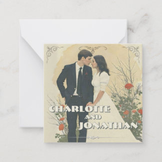 Romantic Vintage Wedding Couple Art Note Card