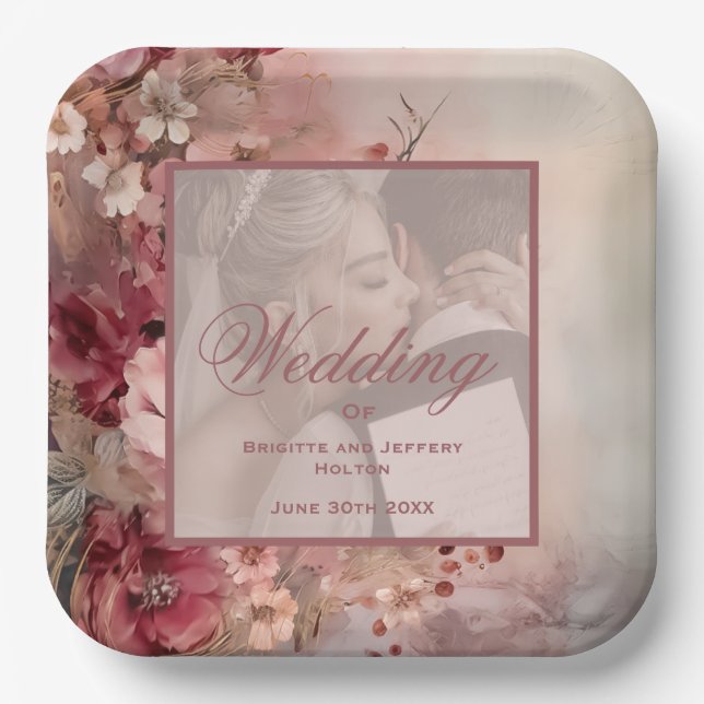 Romantic vintage whimsical wedding  paper plates (Front)