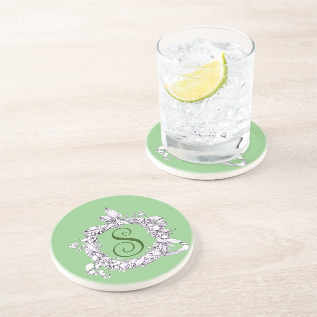 Romantic, Vintage Wreath Personalized Coaster (Side)