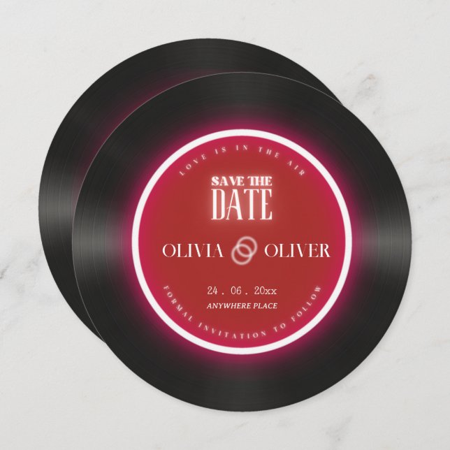 Romantic vinyl record wedding save the date (Front/Back)