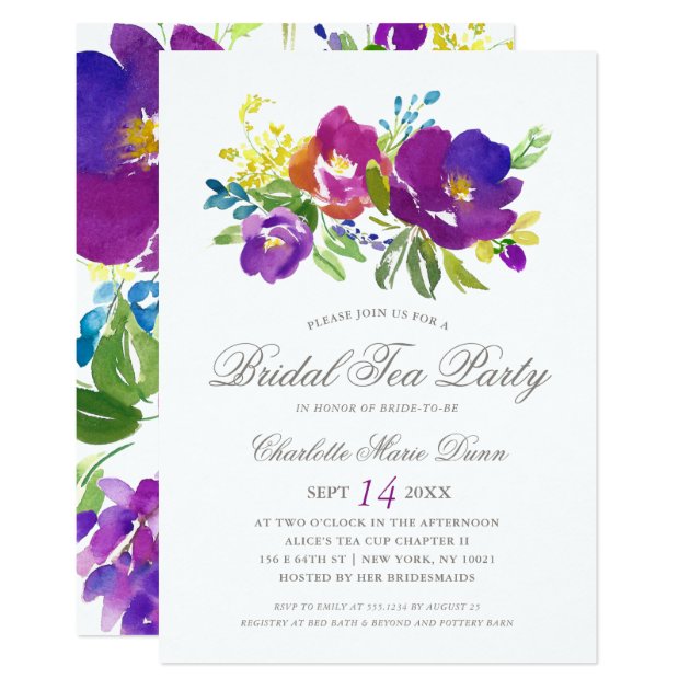 Romantic Violet Floral Bridal Shower Invitation