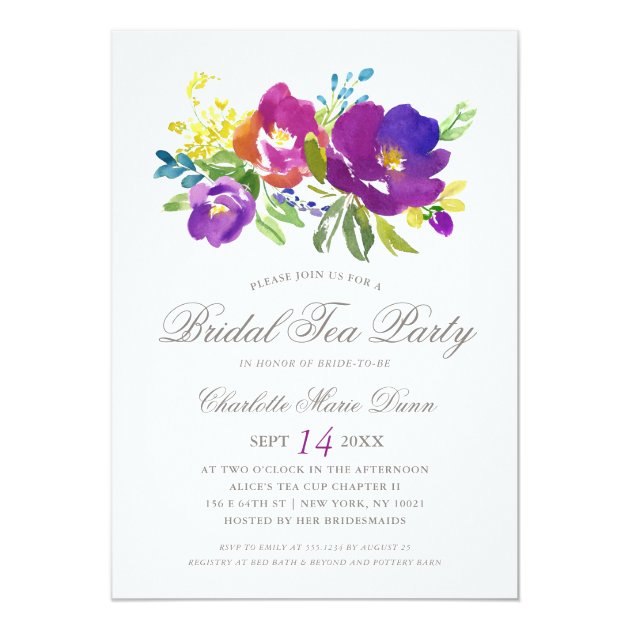 Romantic Violet Floral Bridal Shower Invitation