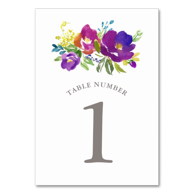 Romantic Violet Floral  Table Number Card (Front)