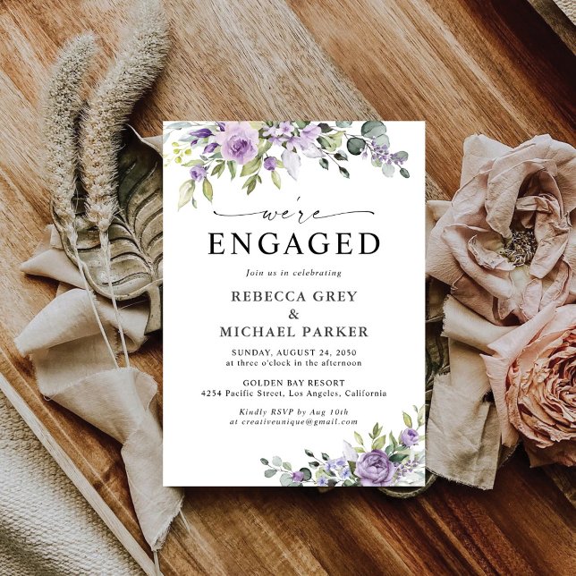 Romantic Violet Flower Engagement Party Invitation (Creator Uploaded)