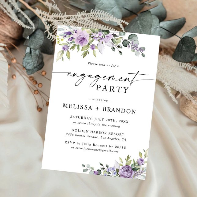 Romantic Violet Flower Engagement Party Invitation (Creator Uploaded)