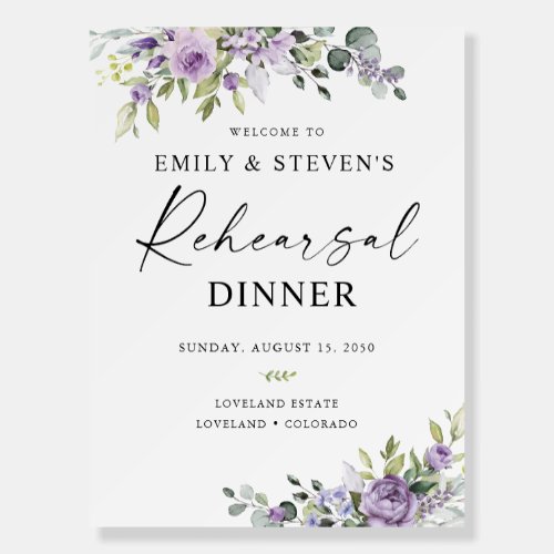 Romantic Violet Flower Rehearsal Dinner Foam Board