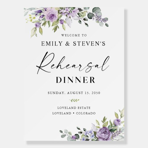 Romantic Violet Flower Rehearsal Dinner Foam Board