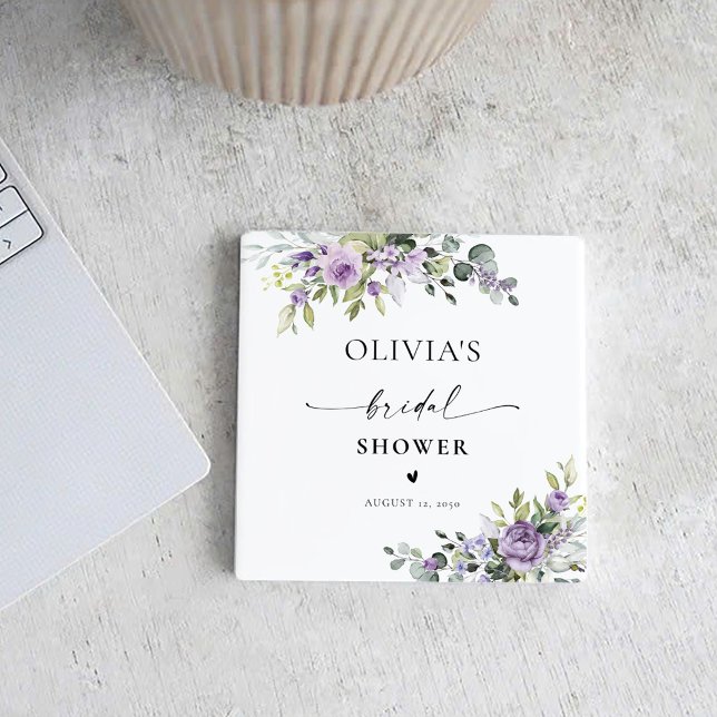 Romantic Violet Flowers Bridal Shower Coasters (Creator Uploaded)