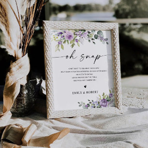 Romantic Violet Flowers Bridal Shower Oh Snap Sign