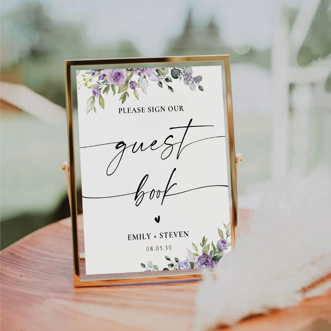 Romantic Violet Flowers Guest Book Sign (Creator Uploaded)