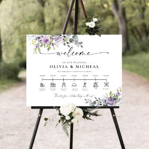 Romantic Violet Flowers Wedding Day Icons Timeline Foam Board