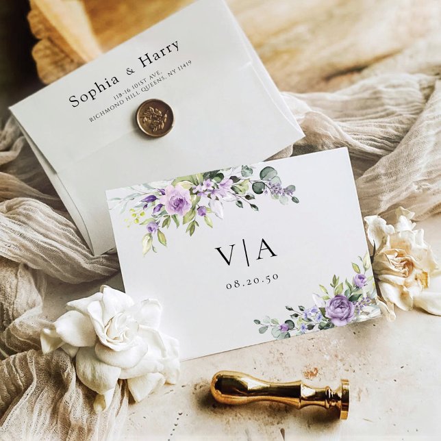 Romantic Violet Flowers Wedding Envelope (Creator Uploaded)