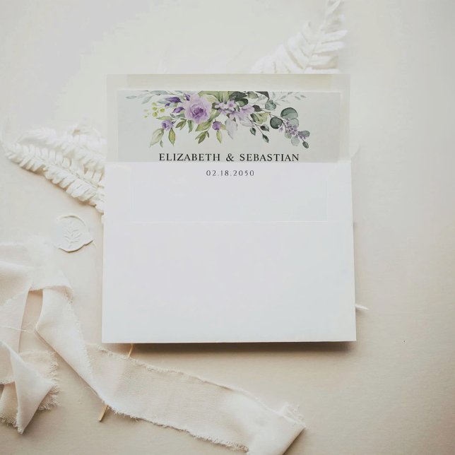 Romantic Violet Flowers Wedding Envelope Liner (Creator Uploaded)