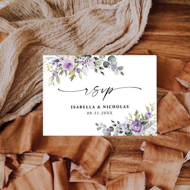 Romantic Violet Flowers Wedding RSVP Card (Creator Uploaded)