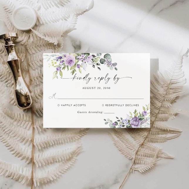 Romantic Violet Flowers Wedding RSVP Card (Creator Uploaded)
