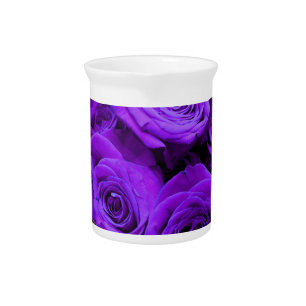 romantic violet purple roses, pretty rose bouquet beverage pitcher