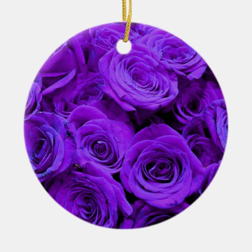 romantic violet purple roses pretty rose bouquet ceramic ornament