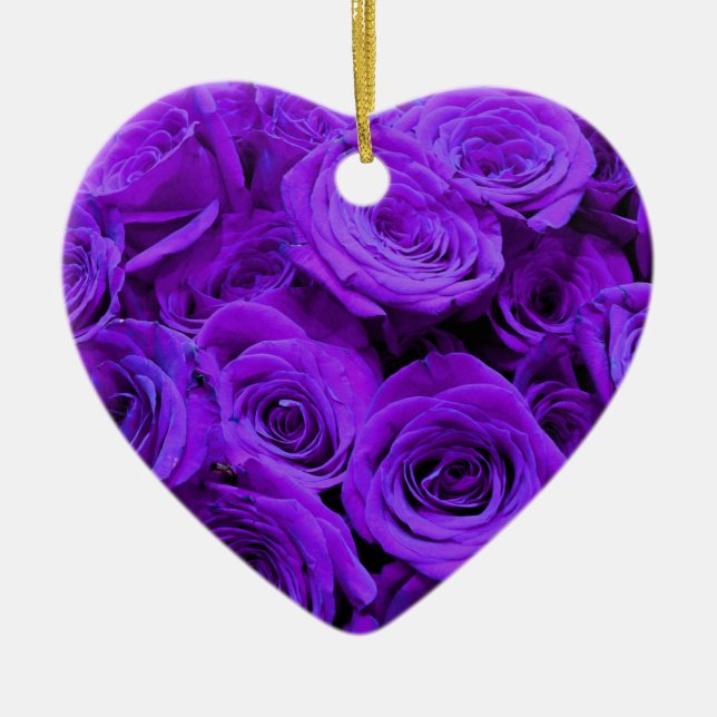 romantic violet purple roses, pretty rose bouquet ceramic ornament (Front)
