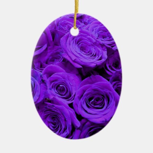 Romantic violet purple roses pretty rose bouquet ceramic ornament