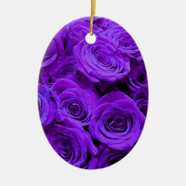 Romantic violet purple roses pretty rose bouquet ceramic ornament (Front)