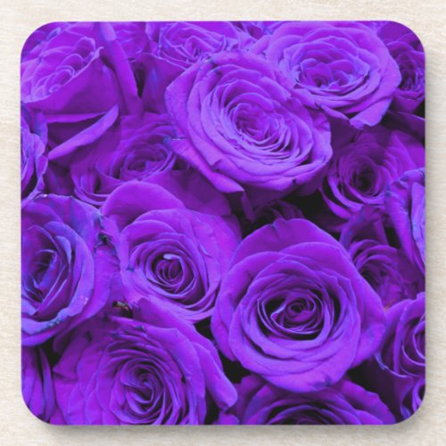 romantic violet purple roses pretty rose bouquet drink coaster