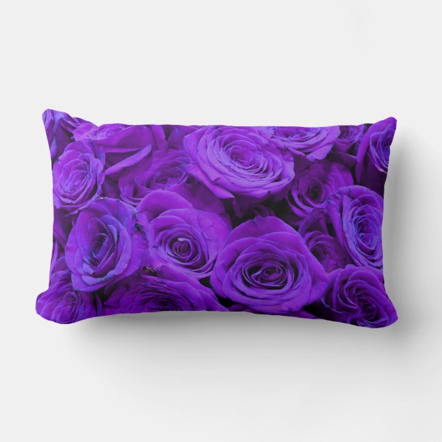 romantic violet purple roses, pretty rose bouquet lumbar pillow (Front)
