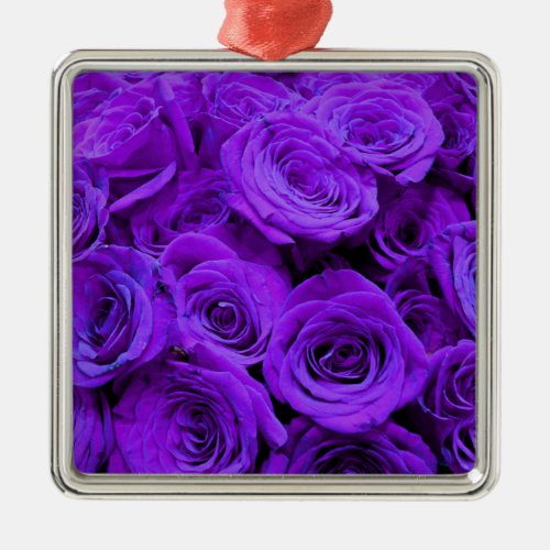 Romantic violet purple roses pretty rose bouquet metal ornament