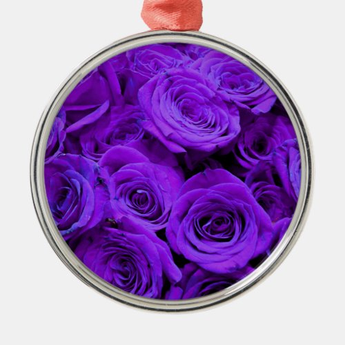 Romantic violet purple roses pretty rose bouquet metal ornament