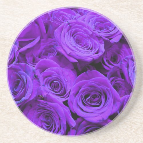 Romantic violet purple roses pretty rose bouquet sandstone coaster