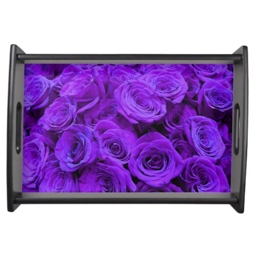 romantic violet purple roses pretty rose bouquet serving tray